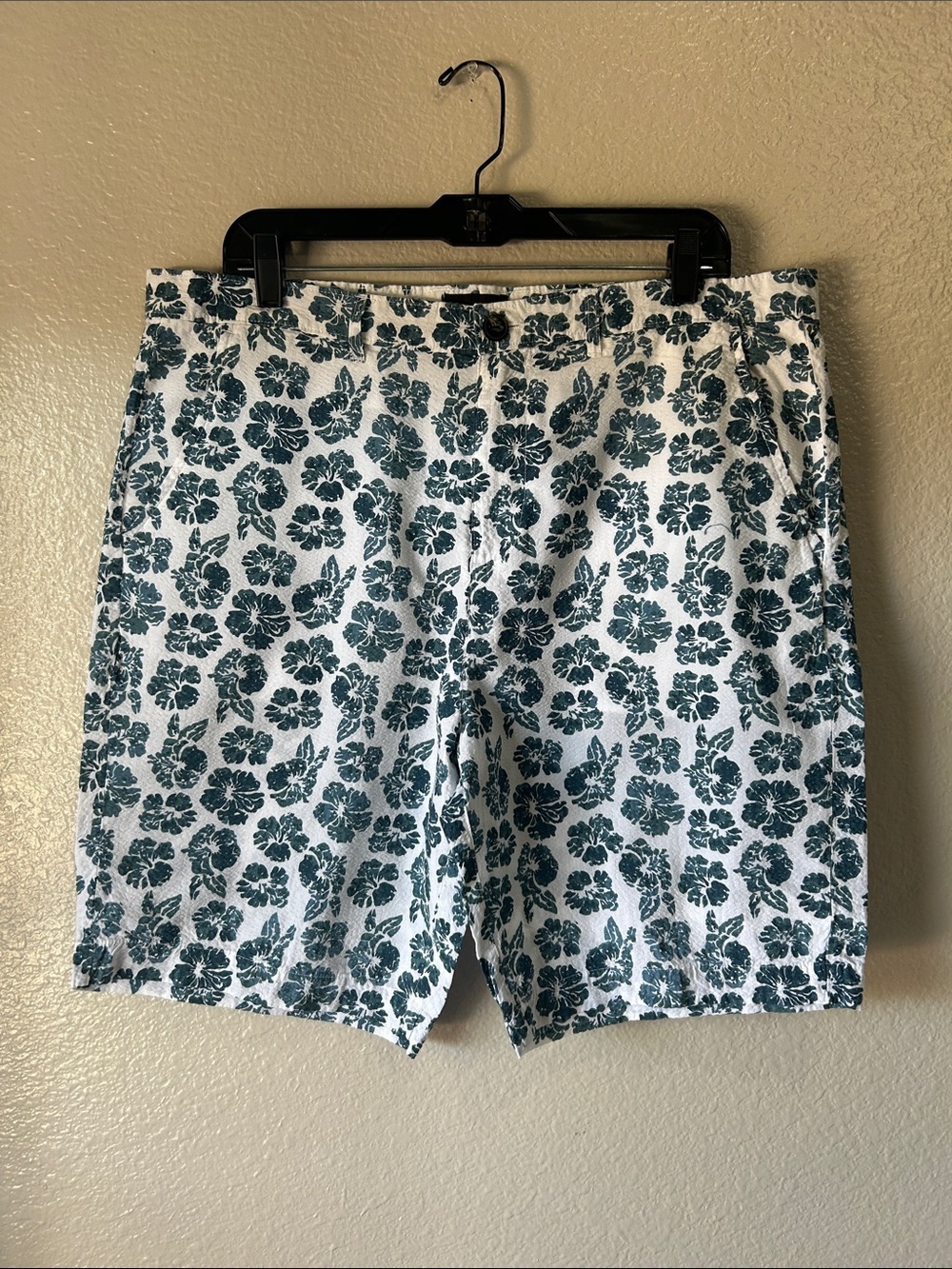 Jachs New York Men Teal Floral Cotton Shorts Summer Casual Vacation Sz 36 TC0003